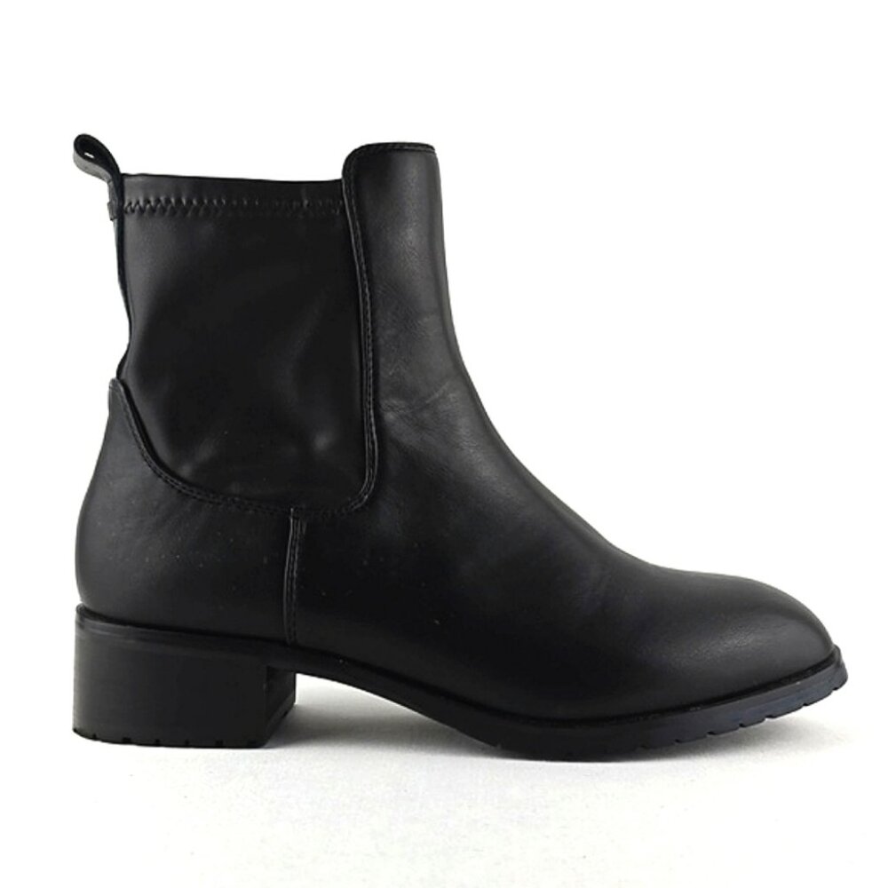Le Chateau Women's Black Faux Leather Ankle Boots Block Heel Side Zip Size 38